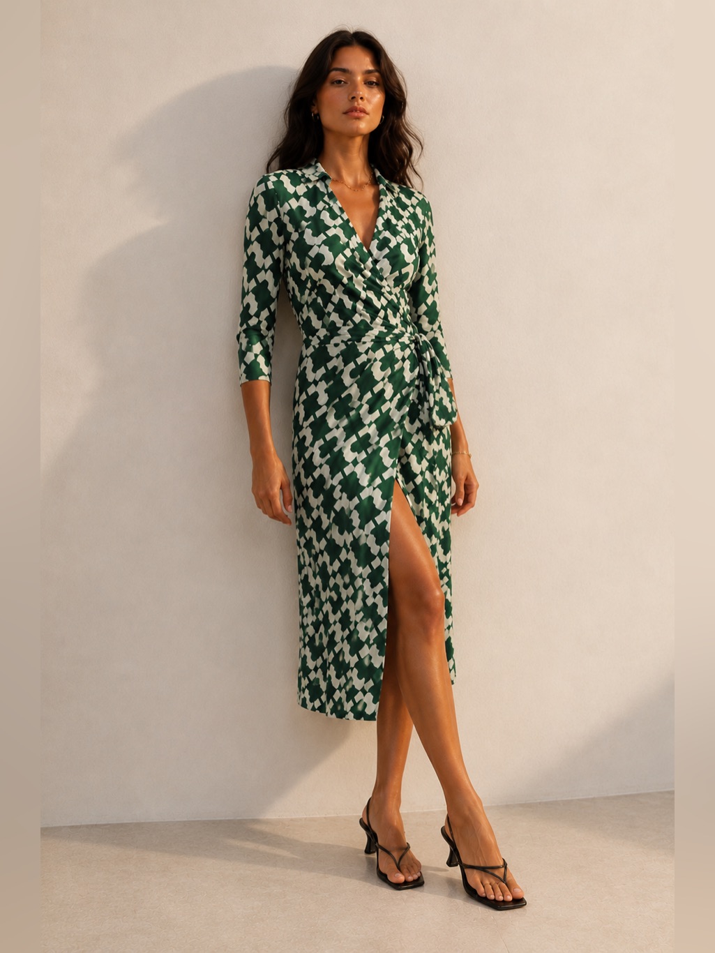 Diane Von Furstenberg Abigail Silk Jersey Midi Wrap Dress Chain Link Size 4